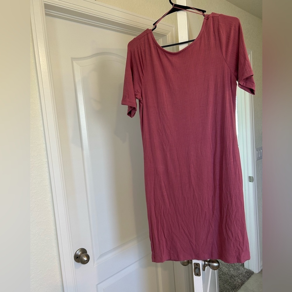 NWT Old Navy Fitted Rib Knit Scoop Back Mini Dress Short Rosebloom Pink